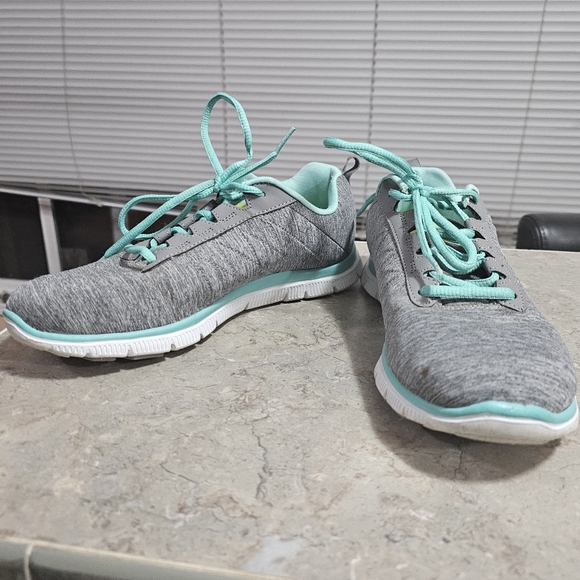 Skechers Womens S Sport Running Shoes Gray Blue F190-4 Marled Lace Up 2019 - Picture 6 of 8
